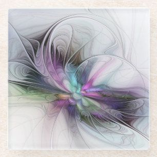 Nieuw leven, kleurrijke Abstracte fractale kunst F Glazen Onderzetter