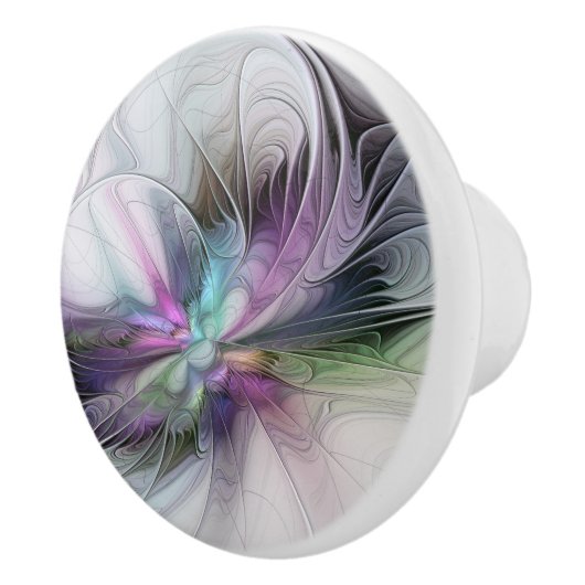 Nieuw leven, kleurrijke Abstracte fractale kunst F Keramische Knop (Rechts)