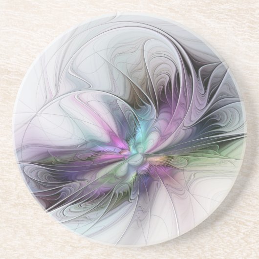 Nieuw leven, kleurrijke Abstracte fractale kunst F Zandsteen Onderzetter (Voorkant)