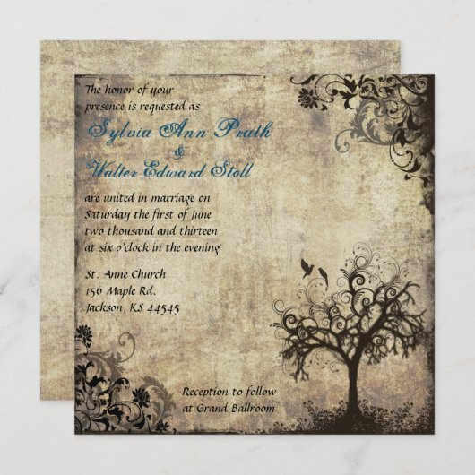 Nieuw Leven  met Blauwe Huwelijksuitnodiging Kaart (Voorkant / Achterkant)