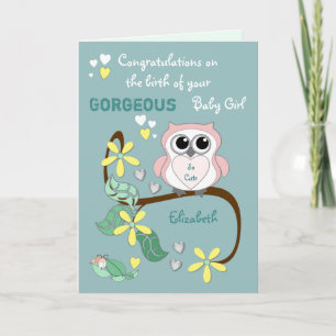 Nieuw meisje feliciteert roze en groen kaart
