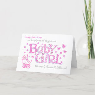 Nieuw meisje Gefeliciteerd Roze hartkaart Feestdagen Kaart