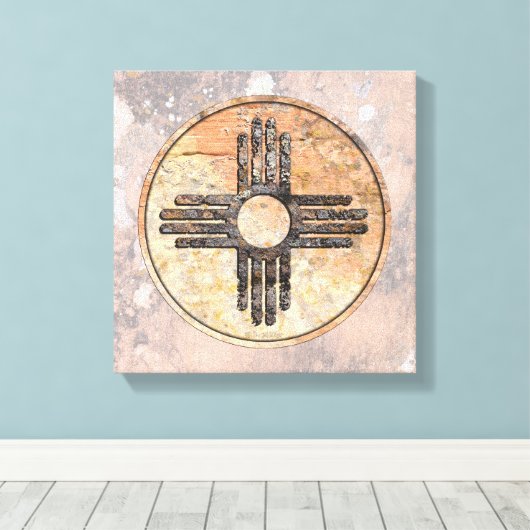 Nieuw Mexicaans Zia Sun-symbool Canvas Afdruk (Insitu (Houten vloer))