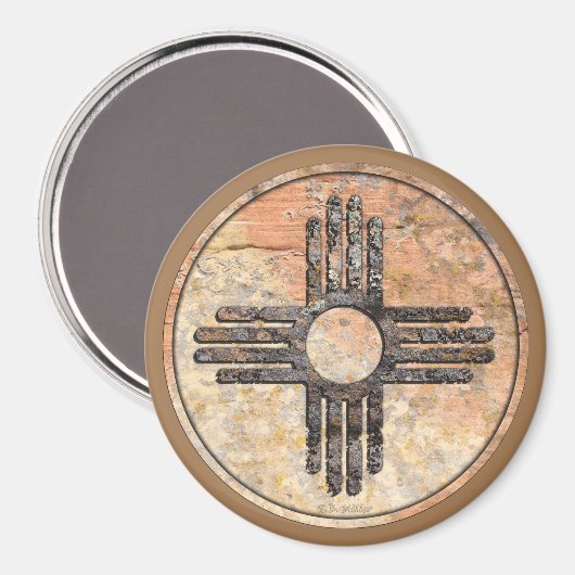 Nieuw Mexicaans Zia Sun-symbool Magneet (Voorkant / Achterkant)