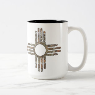 Nieuw Mexicaans Zia Sun-symbool Tweekleurige Koffiemok