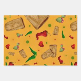 Nieuw Mexico Rood & Groen Chili Tamales Zia Nopale Inpakpapier Vel