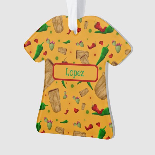 Nieuw Mexico Rood & Groen Chili Tamales Zia Nopale Ornament (voorkant)