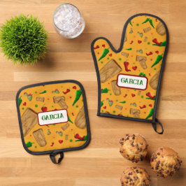 Nieuw Mexico Rood & Groen Chili Tamales Zia Nopale Ovenwant & Pannenlap Set