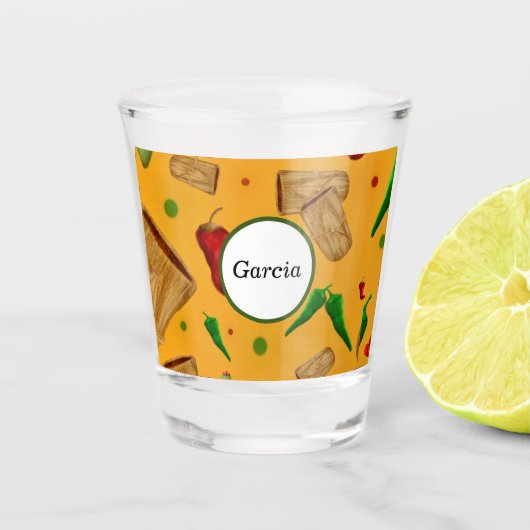 Nieuw Mexico Rood & Groen Chili Tamales Zia Nopale Shot Glas (Voorkant)
