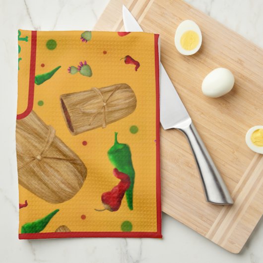 Nieuw Mexico Rood & Groen Chili Tamales Zia Nopale Theedoek (Quarter Fold)