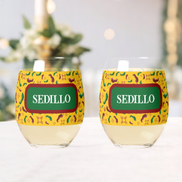 Nieuw Mexico Rood & Groen Chili Tamales Zia Nopale Wijnglas Zonder Voet