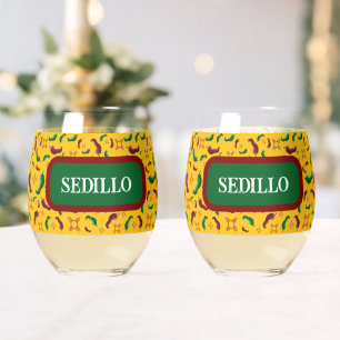 Nieuw Mexico Rood & Groen Chili Tamales Zia Nopale Wijnglas Zonder Voet