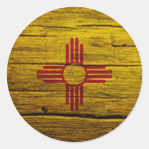 Nieuw Mexico vlag rustiek hout Ronde Sticker