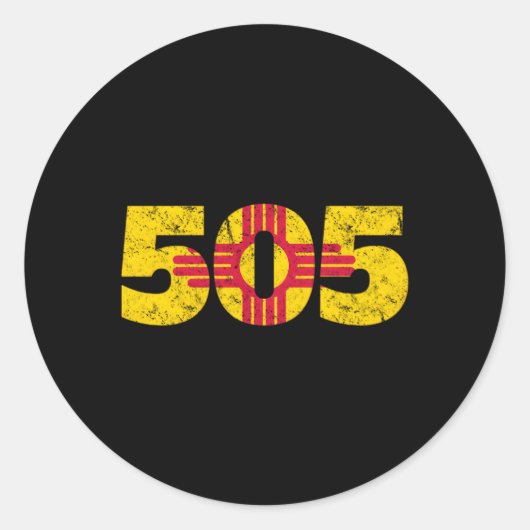 Nieuw Mexico Zia 505 Vlag Ronde Sticker (Voorkant)