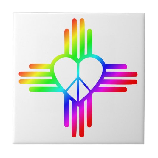 Nieuw Mexico Zia Rainbow Heart met vredesbord Tegeltje (Voorkant)