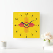 Nieuw Mexico Zia Sun-symbool Square Wall Clock Vierkante Klok (Huis)
