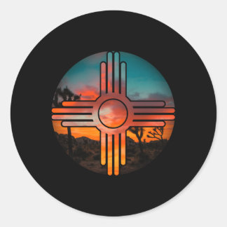 Nieuw Mexico Zia symbool en landschap Ronde Sticker