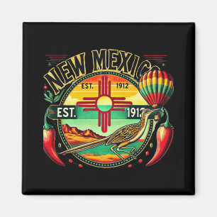 Nieuw-Mexico Zia-symbool, Roadrunner & Chile Pepp Magneet