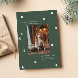 Nieuw modern huis twee foto groene Kerstmis Feestdagenkaart