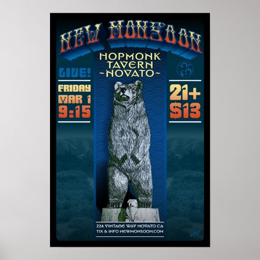 Nieuw Monsoon Hopmonk Tavern Novato CA 2013 Poster (Voorkant)