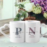 Nieuw Nana en Papa Monogram Blauw Grijs en Mauve Loversmokken<br><div class="desc">Familie monogram mok set voor nieuwe nana en papa (of gevestigde grootouders) die je kunt personaliseren met de datum dat ze de eerste keer grootouders werden. Dit ontwerp heeft een elegant handgeschreven script, een moderne typografie en een subtiel kleurenpalet van storm blauw grijs en mauve heather, zwart en wit. De...</div>