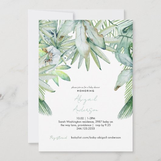 Nieuw Neutral Tropical Baby shower Invitation Kaart (Voorkant)