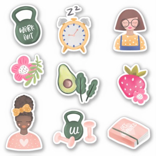 Nieuw | Nieuwjaarsresoluties Illustratief meisje Sticker (Voorkant)