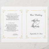 Nieuw Olijfgroen art Deco Foral Wedding Programme (Voorkant)