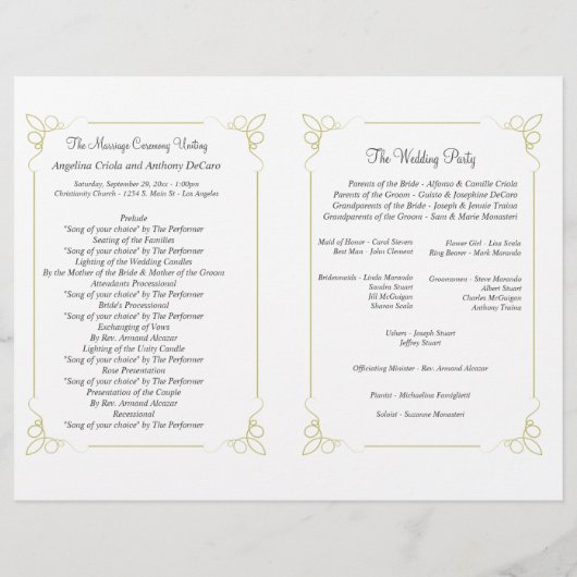 Nieuw Olijfgroen art Deco Foral Wedding Programme (Achterkant)