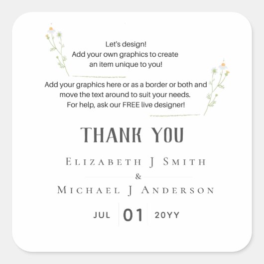 NIEUW! ONTWERP JE EIGEN TROUWLABELLEN - EEN EENVOU VIERKANTE STICKER (Voorkant)