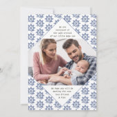 Nieuw op de 2 Foto Blue Nautical Wheel Birth Aankondiging (Achterkant)