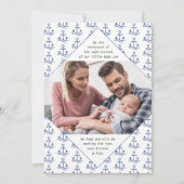 Nieuw op de Crew 2 Foto Blue Nautical Anchor Birth Aankondiging (Achterkant)