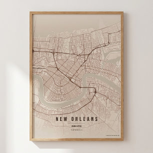 Nieuw-Orleans Kaart Print NOLA Wanddecoratie Poste