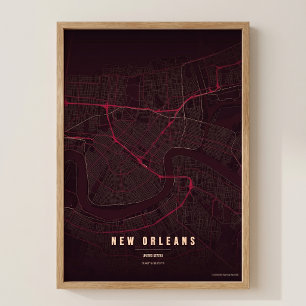 Nieuw-Orleans kaart Ruby NOLA Muurposter Cadeau Poster