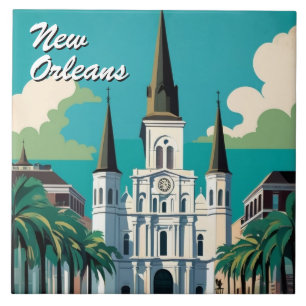 Nieuw-Orleans Sint-Lodewijkkathedraal Turquoise Bl Tegeltje