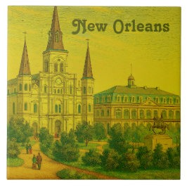 Nieuw-Orleans St Louis Kathedraal Antiek Oud Tegeltje