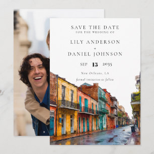 Nieuw-Orleans Watercolor Fotohuwelijk Save The Date