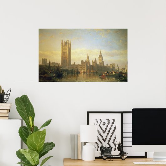 Nieuw paleis van Westminster uit de Theems Poster (Thuiskantoor)