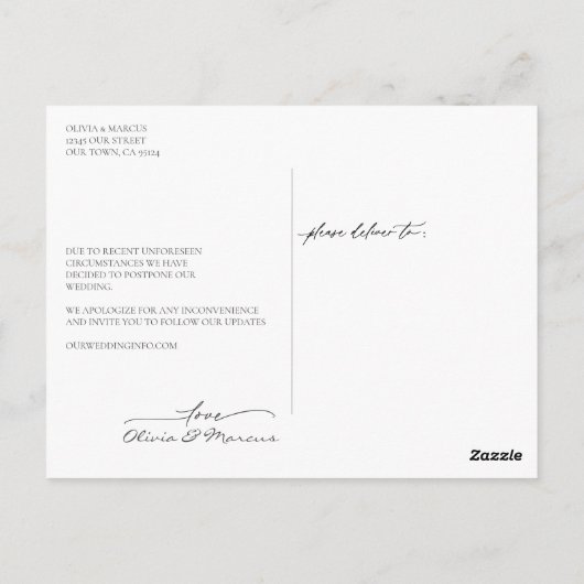 Nieuw plan Calligrafie Weddenschap Uitstel Briefkaart (Achterkant)