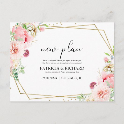Nieuw Plan Elegante Blush Bloemen Geometrische bru Briefkaart (Voorkant)