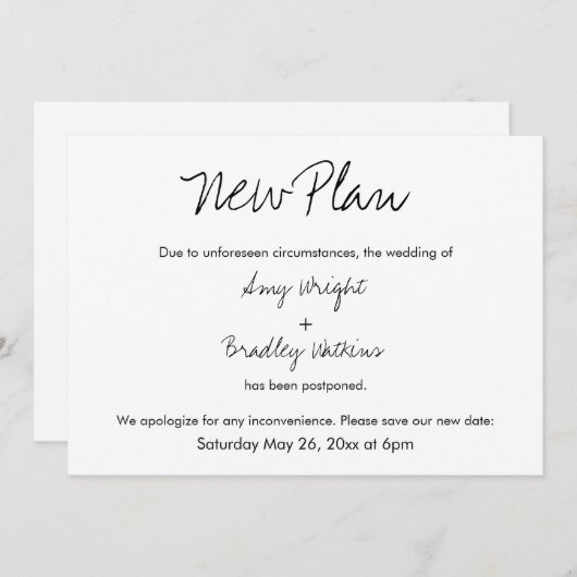 "Nieuw plan" Informele uitnodiging voor uitgesteld (Voorkant / Achterkant)