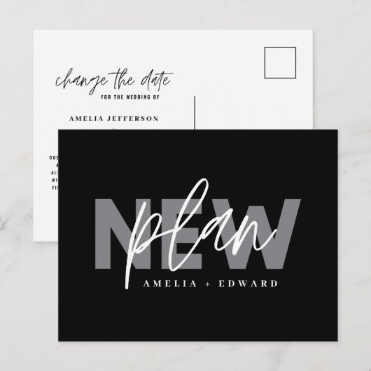 Nieuw plan moderne typografie bruiloft verandert d aankondigingskaart (Voorkant / Achterkant)