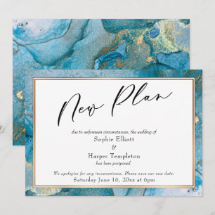 "Nieuw plan" Turquoise & Gouden Inkt Uitgestelde T Kaart