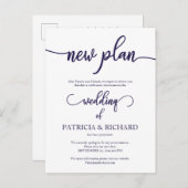 Nieuw plan Uitgestelde bruiloft Navy Blue Script Briefkaart (Voorkant / Achterkant)
