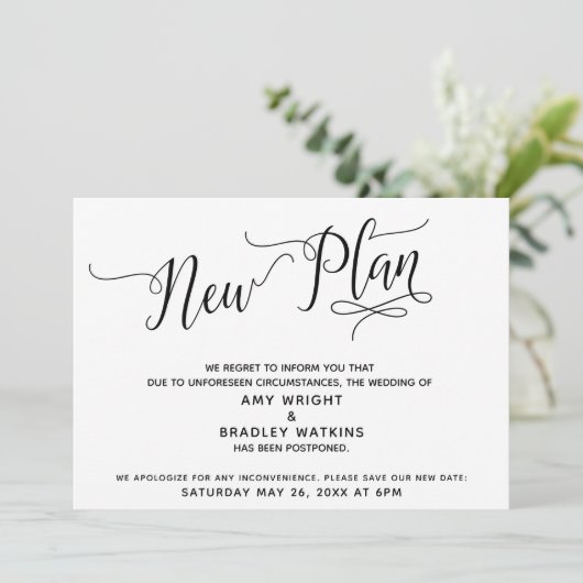 Nieuw plan vertraagd aangekondigd huwelijk kaart (Staand voorkant)
