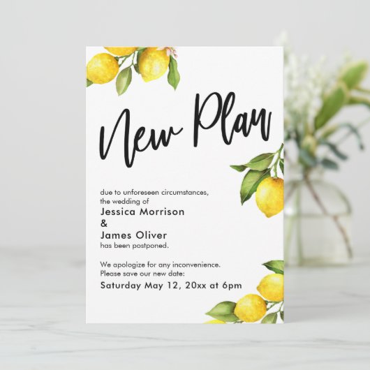 Nieuw plan Watercolor citroenen uitgestelde bruilo Kaart (Staand voorkant)
