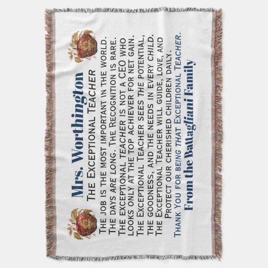 NIEUW Populair UITZONDERLIJK Leraar Bedankt Gooi Deken (Voorkant Verticaal)