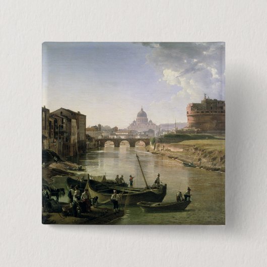 Nieuw Rome met het Castel Sant'Angelo Vierkante Button 5,1 Cm (Voorkant)