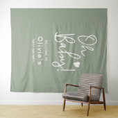 Nieuw script Neutraal Groen Baby shower Oh Baby Wandkleed (In Situ (horizontaal))