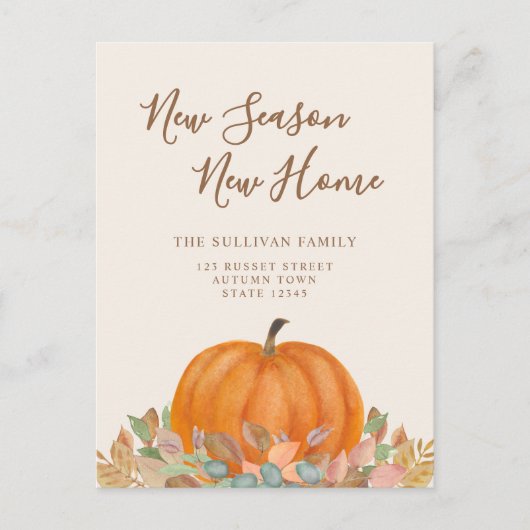 Nieuw Seizoen Nieuw Huis Herfst Pompoen Bewegen Aankondigingskaart (Voorkant)